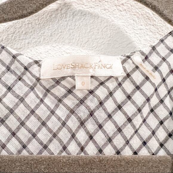 LoveShackFancy Coralie Puff Sleeve V Neck Midi Dress Charcoal Floral Plaid US 0 - Picture 10 of 12